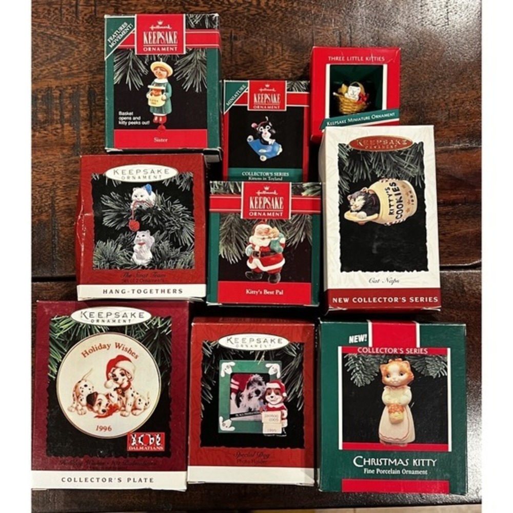 9 VTG Hallmark Keepsake Kitty And‎ Dog Assortment Ornaments